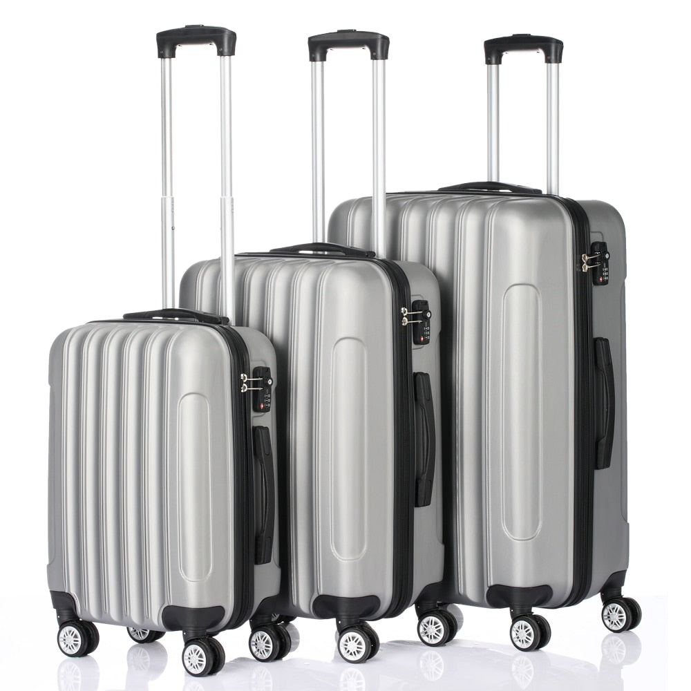 3 Pieces Spinner Rolling Suitcase  Silver Gray - thesaleconnect22