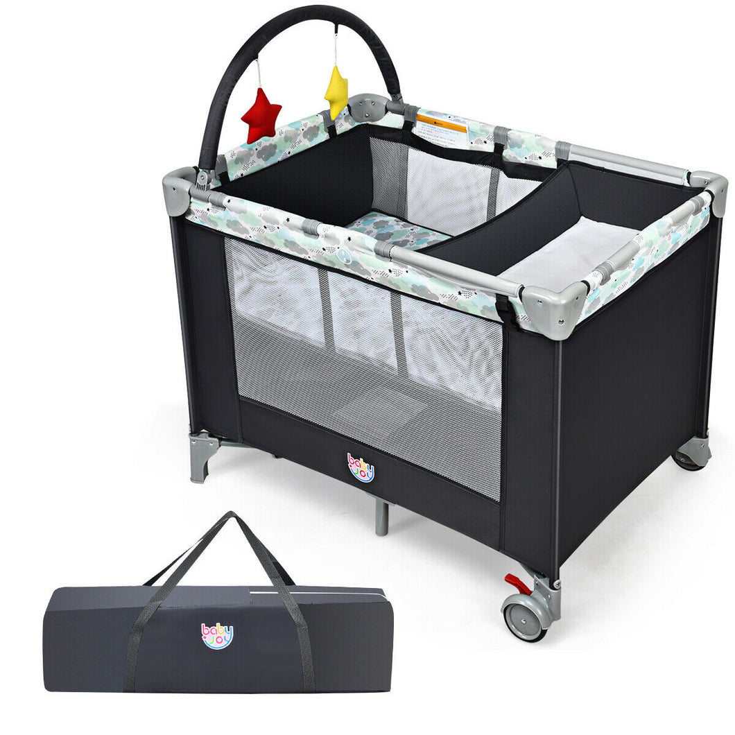 Portable Baby Crib Playpen Nursery Center w/ Chang Station & Mattress - thesaleconnect22