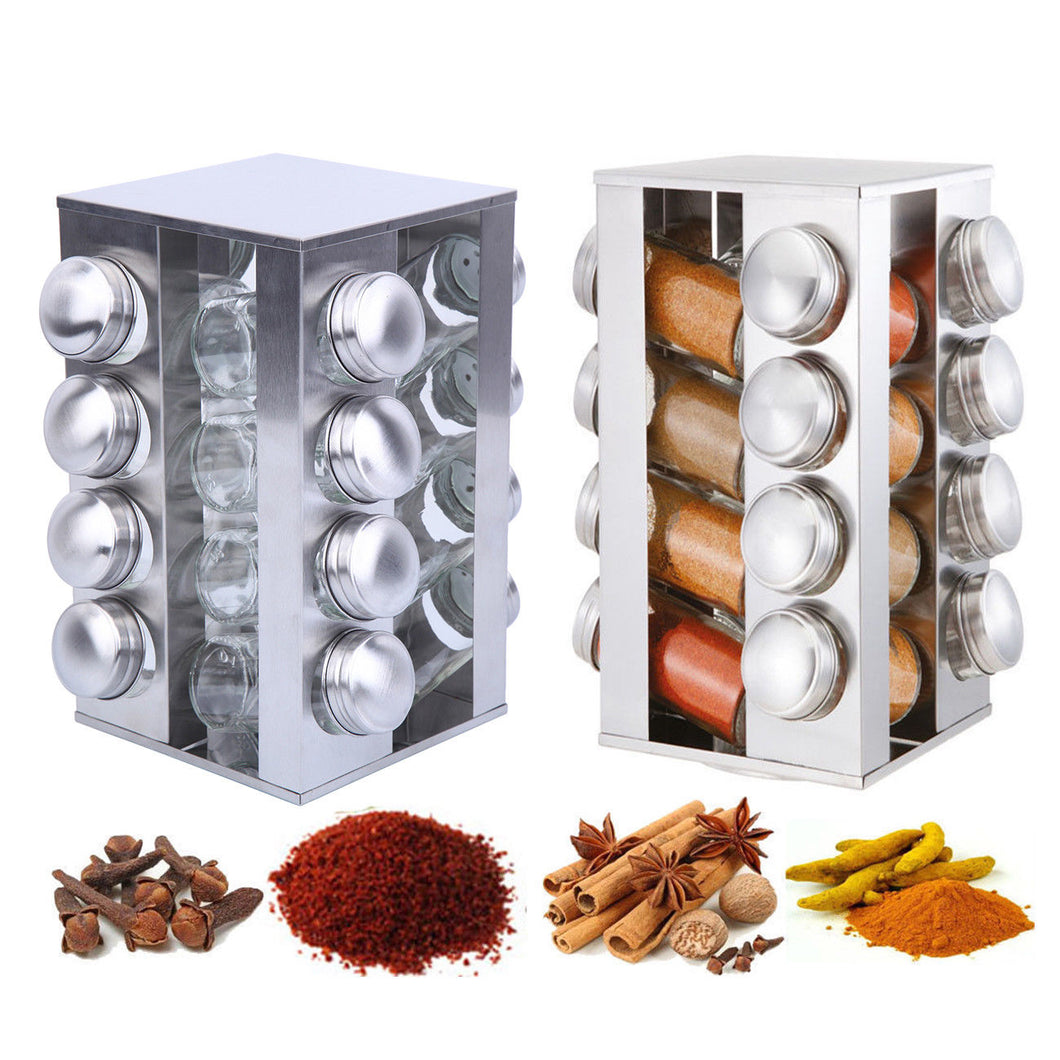 16pcs Stainless Steel Rotating Jars Spice Rack